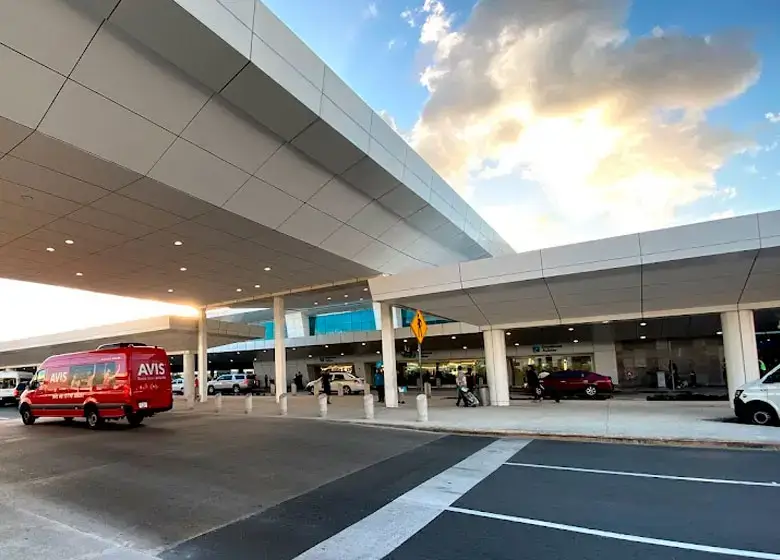 Panoramic view of an air terminal at the Cancun Airport