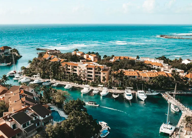 Aerial view of Puerto Aventuras bay